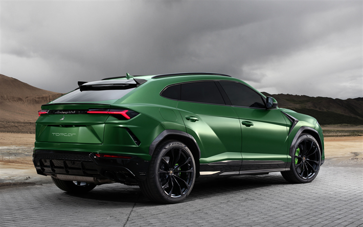 Lamborghini Urus, 2018, TopCar, nya gr&#246;na Urus, bakifr&#229;n, exteri&#246;r, lyx sport utility fordon, italienska bilar, Lamborghini