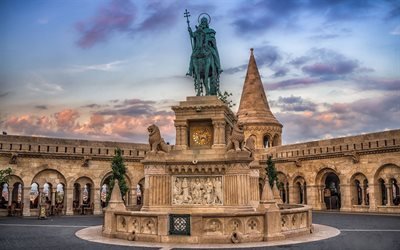 Stephanus Rex, monument, landm&#228;rke, Fishermans Bastion, Budapest, Ungern, arkitektonisk struktur, Buddha