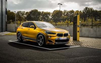 BMW X2, 2018, AC Schnitzer, ACS2, amarillo crossover compacto, el nuevo amarillo X2, vista de frente, la optimizaci&#243;n de X2, coches alemanes, BMW