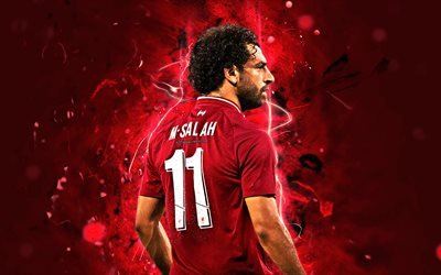 Mohamed Salah, back view, Liverpool FC, egyptian footballers, Salah, Premier League, LFC, abstract art, Mo Salah, soccer, neon lights