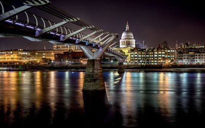 ミレニアム橋, 夜, テムズ, ロンドン, ランドマーク, イギリス, 英国