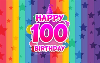 Happy 100th birthday, colorful clouds, 4k, Birthday concept, rainbow background, Happy 100 Years Birthday, creative 3D letters, 100th Birthday, Birthday Party, 100th Birthday Party