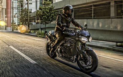 Triumph Speed Triple, 2019, nero moto, fresco di moto, in sella a una moto, Speed Triple 1500, Trionfo