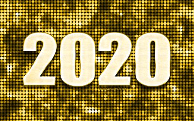Ouro 2020 plano de fundo, Feliz Ano Novo 2020, ouro abstra&#231;&#227;o de fundo, 2020 conceitos, 2020 Ano Novo