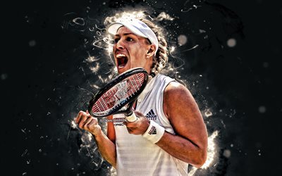 Angelique Kerber, 4k, alem&#225;n jugadores de tenis, WTA, blanco de las luces de ne&#243;n, pista de tenis, fan art, Angelique Kerber 4K
