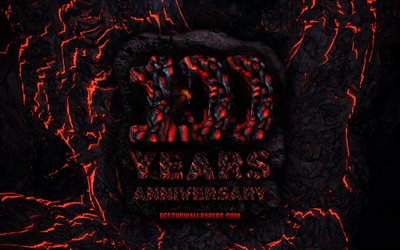 4k, 100 Years Anniversary, fire lava letters, 100th anniversary sign, 100th anniversary, grunge background, anniversary concepts