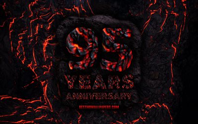 4k, 95 Years Anniversary, fire lava letters, 95th anniversary sign, 95th anniversary, grunge background, anniversary concepts
