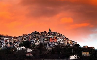 Roquebilliere, Alpes, tarde, puesta de sol, monta&#241;a, paisaje, paisaje urbano, costa azul, Costa azul, Niza, Francia