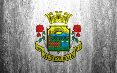 Flag of Alvorada, 4k, stone background, grunge flag, Alvorada, Brazil, Alvorada flag, grunge art, stone texture