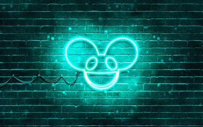 Deadmau5 turquoise logo, 4k, superstars, canadien, de DJs, de turquoise brickwall, Deadmau5 logo, Joel Thomas Zimmerman, stars de la musique, Deadmau5 n&#233;on logo, Deadmau5