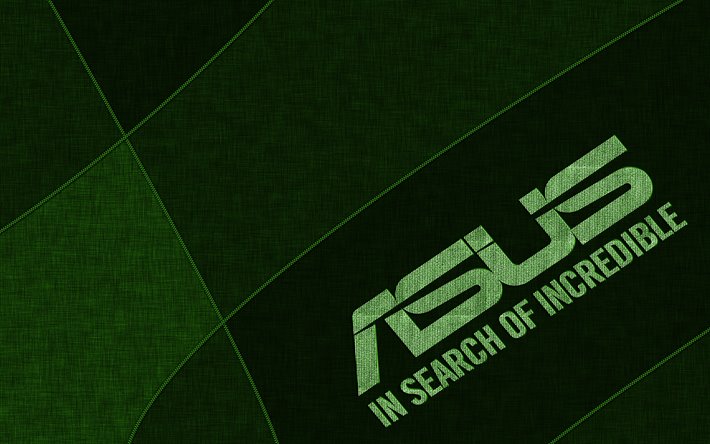 Asus green logo, 4k, creative, green fabric background, Asus logo, brands, Asus