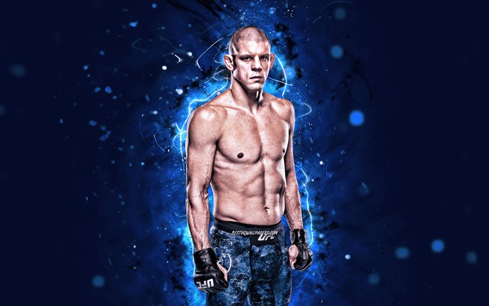 Joe Lauzon, 4k, mavi neon ışıkları, Amerikan savaş&#231;ıları, MMA, UFC, Joe Lauzon 4K, UFC d&#246;v&#252;ş&#231;&#252;s&#252;, MMA savaş&#231;ıları, Joseph Edward Lauzon Jr