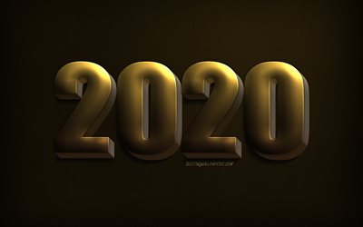 3d golden 2020 metal background, Happy New Year 2020, 2020 concepts, 3d gold letters, 2020 New Year