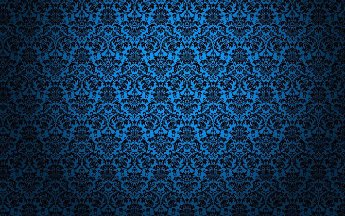 Azul vintage padr&#227;o, floral vintage textura, vintage fundo azul, enfeites de textura, retro textura
