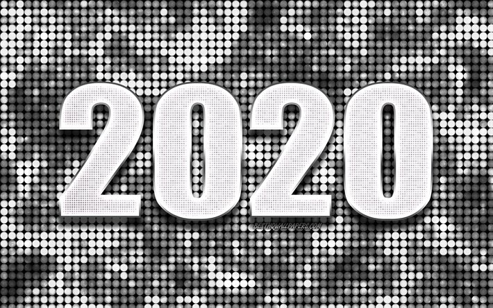 Silver 2020 background, Happy New Year 2020, Silver abstract background, 2020 concepts, 2020 New Year, Silver 2020 metal art