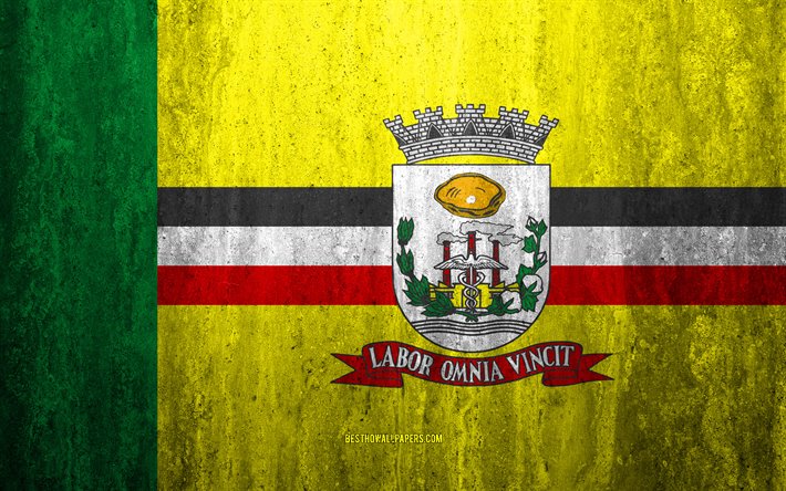 Brezilyalı şehirlerin Birigui bayrak, 4k, taş, arka plan, Brezilya, şehir, grunge bayrak, Birigui, Birigui bayrak, grunge sanat, taş doku, bayraklar