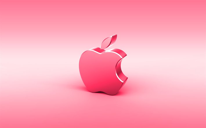 Appleピンクの3Dロゴ, 最小限の, ピンクの背景, Appleのロゴ, 創造, Apple金属のロゴ, Apple3Dロゴ, 作品, Apple