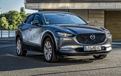 Mazda CX-30, 2020, exterior, front view, gray compact crossover, new gray CX-30, Japanese cars, Mazda
