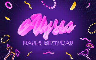Happy Birthday Alyssa, 4k, Purple Party Background, Alyssa, creative art, Happy Alyssa birthday, Alyssa name, Alyssa Birthday, Birthday Party Background
