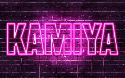 Happy Birthday Kamiya, 4k, pink neon lights, Kamiya name, creative, Kamiya Happy Birthday, Kamiya Birthday, popular japanese female names, picture with Kamiya name, Kamiya