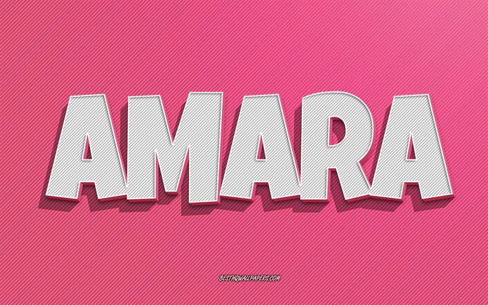Amara, rosa linjer bakgrund, tapeter med namn, Amara namn, kvinnliga namn, Amara gratulationskort, streckteckning, bild med Amara namn