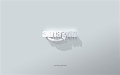 Amazon-logo, valkoinen tausta, Amazon 3D-logo, 3d-taide, Amazon, 3d Amazon-tunnus