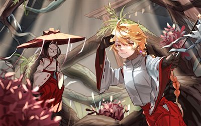 Kazari, samurai, Genshin Impact, protagonist, Shrine Maiden, manga, Kazari Genshin Impact