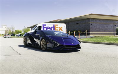 Lamborghini Sian, sininen superauto, edest&#228;, uusi sininen Sian, italialaiset urheiluautot, Lamborghini