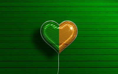 I Love Kerry, 4k, realistic balloons, green wooden background, Day of Kerry, irish counties, flag of Kerry, Ireland, balloon with flag, Counties of Ireland, Kerry flag, Kerry