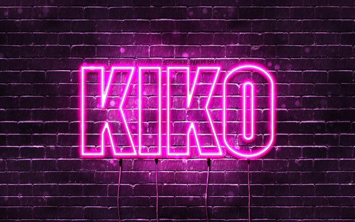 Joyeux anniversaire Kiko, 4k, n&#233;ons roses, nom Kiko, cr&#233;atif, joyeux anniversaire Kiko, anniversaire Kiko, noms f&#233;minins japonais populaires, photo avec nom Kiko, Kiko