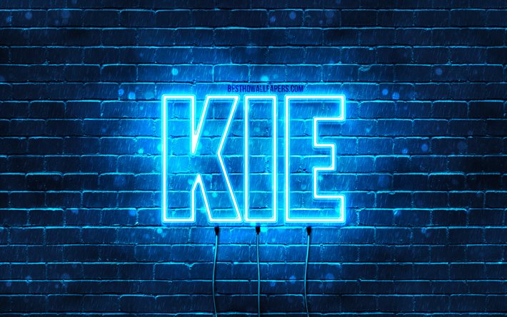 Happy Birthday Kie, 4k, blue neon lights, Kie name, creative, Kie Happy Birthday, Kie Birthday, popular japanese male names, picture with Kie name, Kie