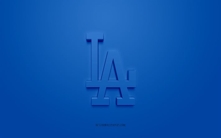 Embl&#232;me des Dodgers de Los Angeles, logo 3D cr&#233;atif, fond bleu, club de baseball am&#233;ricain, MLB, Chicago, &#201;tats-Unis, Dodgers de Los Angeles, baseball, insigne des Dodgers de Los Angeles