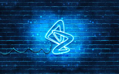 AstraZeneca blue logo, 4k, blue brickwall, AstraZeneca logo, Covid-19, Coronavirus, AstraZeneca neon logo, Covid vaccine, AstraZeneca