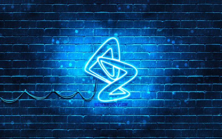 Logo bleu AstraZeneca, 4k, mur de briques bleu, logo AstraZeneca, Covid-19, Coronavirus, logo n&#233;on AstraZeneca, vaccin Covid, AstraZeneca