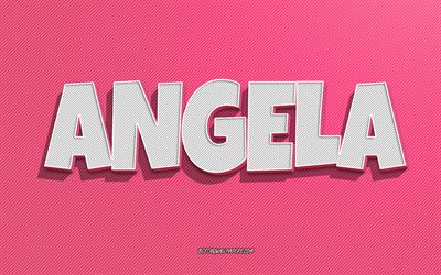 Angela, pink lines background, wallpapers with names, Angela name, female names, Angela greeting card, line art, picture with Angela name