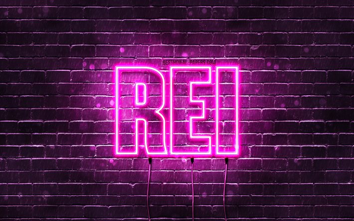 Happy Birthday Rei, 4k, pink neon lights, Rei name, creative, Rei Happy Birthday, Rei Birthday, popular japanese female names, picture with Rei name, Rei