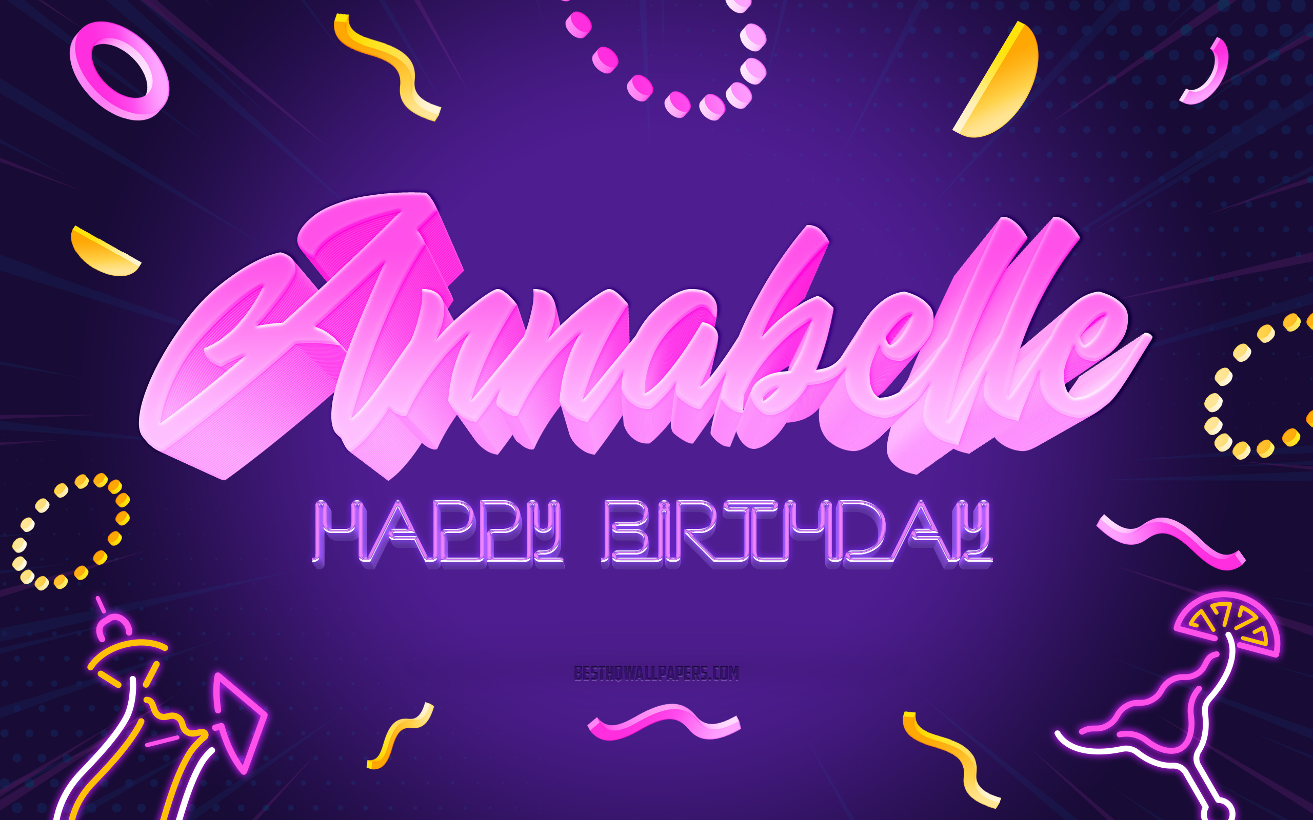 Download wallpapers Happy Birthday Annabelle, 4k, Purple Party