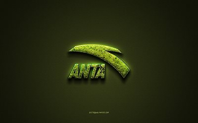 Anta logo, green creative logo, floral art logo, Anta emblem, green carbon fiber texture, Anta, creative art