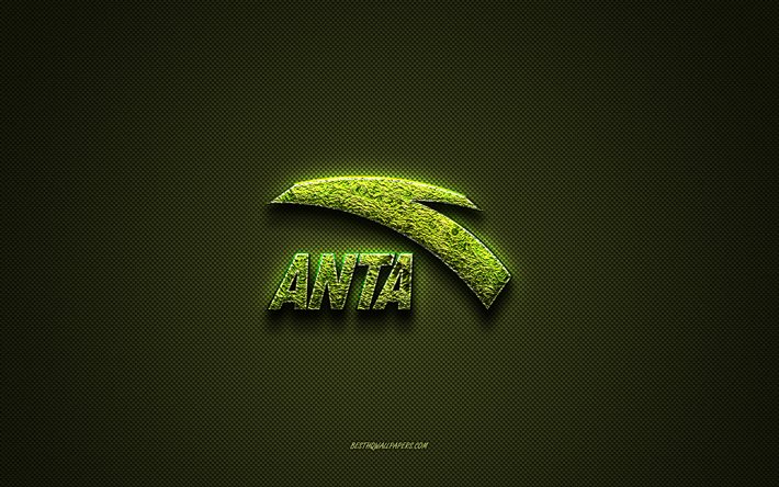 Logotipo de Anta, logotipo creativo verde, logotipo de arte floral, emblema de Anta, textura de fibra de carbono verde, Anta, arte creativo