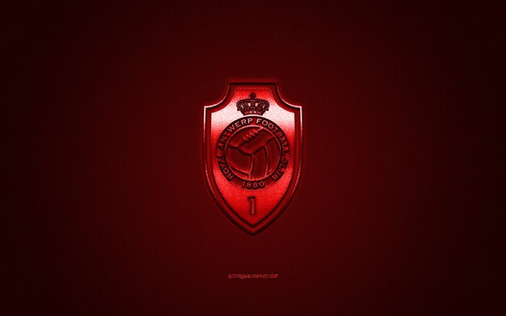 Royal Antwerp FC, Belgian jalkapalloseura, Jupiler Pro League, punainen logo, punainen hiilikuitu tausta, Belgian ykk&#246;sdivisioona A, jalkapallo, Antwerpen, Belgia, Royal Antwerp FC -logo