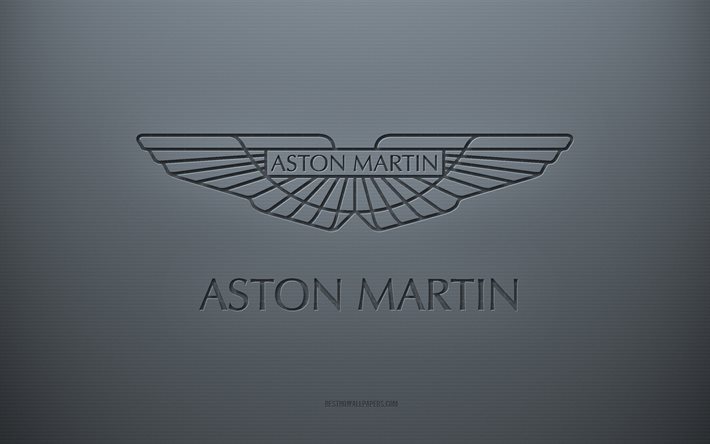 Logotipo da Aston Martin, plano de fundo cinza criativo, emblema da Aston Martin, textura de papel cinza, Aston Martin, plano de fundo cinza, logotipo 3D da Aston Martin
