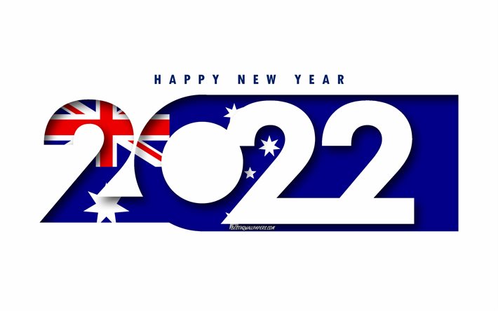 Bonne ann&#233;e 2022 Australie, fond blanc, Australie 2022, Australie 2022 Nouvel An, concepts 2022, Australie