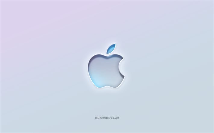 Logotipo da Apple, texto cortado em 3D, fundo branco, logotipo da Apple 3D, emblema da Apple, Apple, logotipo em relevo, emblema da Apple 3D
