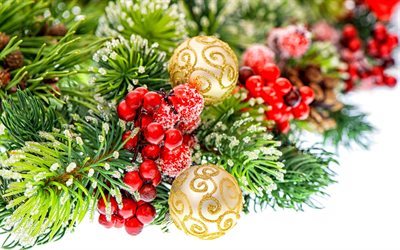 Christmas decorations, Christmas tree, Christmas balls, New Year
