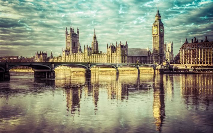 Londra, Il Big Ben, River Thames, Inghilterra, Gran Bell, Abbazia Di Westminster, Westminster, Westminster Bridge