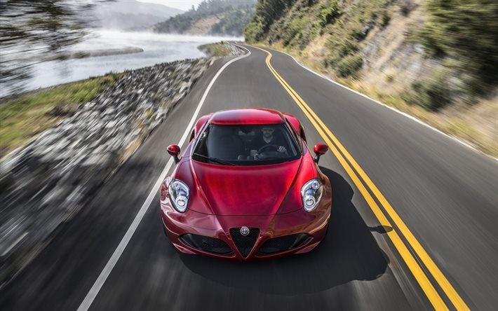 Alfa Romeo 4C, 2016, estrada, supercarros, movimento, vermelho Alfa Romeo