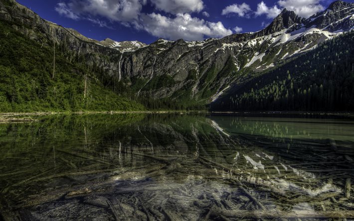 America, mountains, summer, Avalanche Lake, Montana, USA