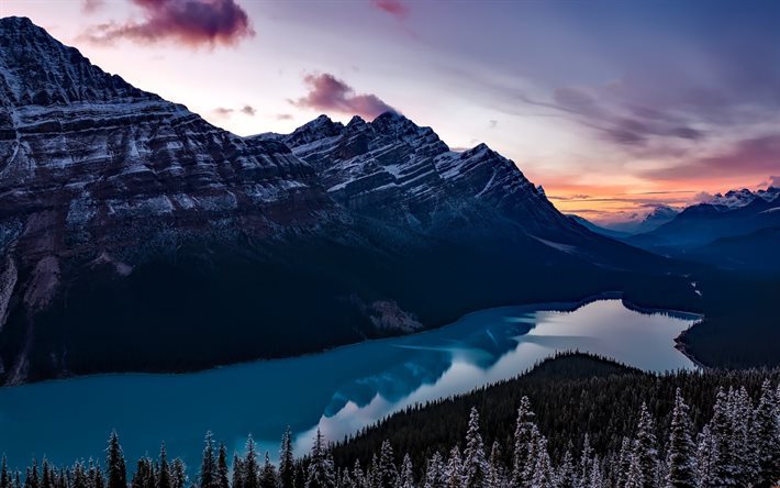 Peyto Lake, mountains, sunset, Banff National Park, Alberta, Canada