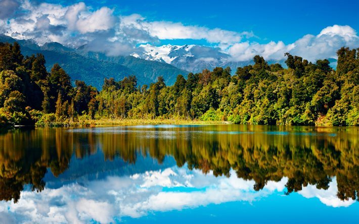 paisagem de montanha, lago, floresta, lago de montanha, Nova Zel&#226;ndia