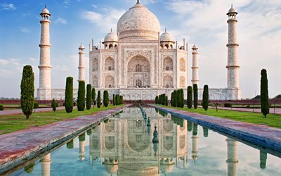Taj Mahal, Fountain, India landmarks, Agra, India, Uttar, Pradesh